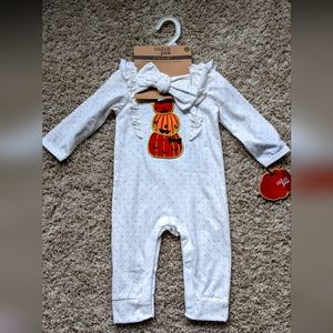 Pumpkin Coverall Outfit with Bow